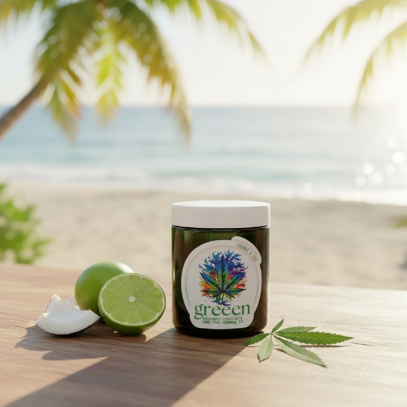 Aromatherapy, Massage Candle 400g - Coconut & Lime - CBD/THC 1000mg 1:1 - Full Spectrum