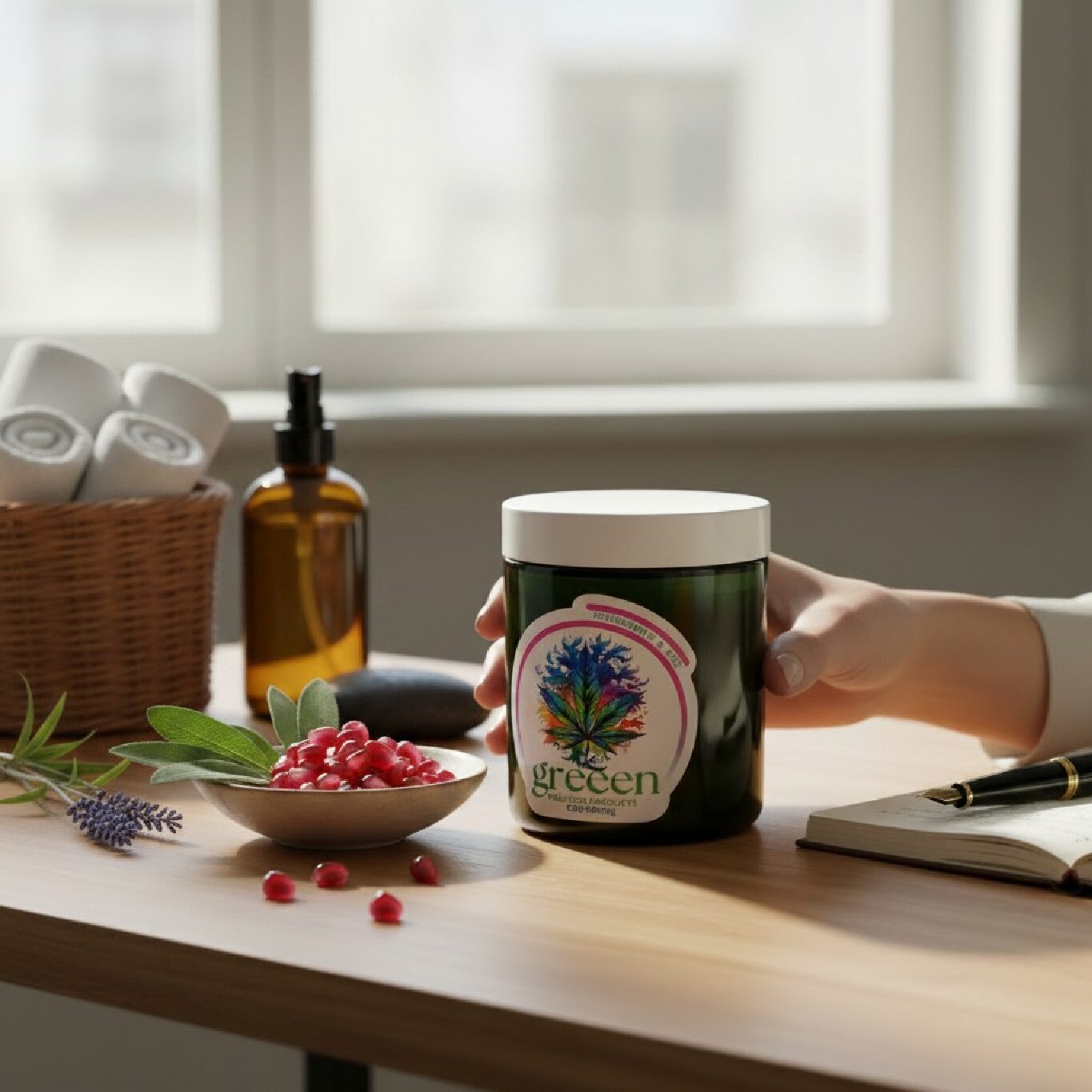 Aromatherapy, Massage Candle 400g - Pomegranate & Sage - CBD 500mg